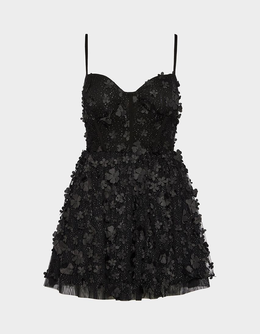 MIDNIGHT BLOOM DRESS BLACK Butterfly Mesh Corset Bustier Mini Women's