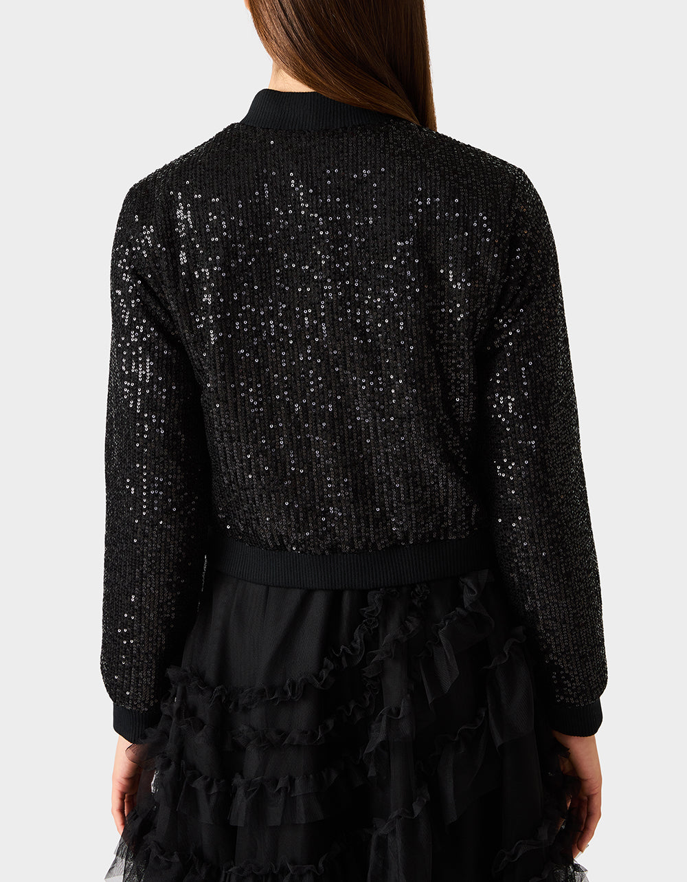 GLITTERATI BOMBER JACKET BLACK SEQUIN - APPAREL - Betsey Johnson