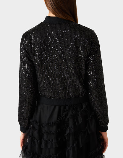 GLITTERATI BOMBER JACKET BLACK SEQUIN - APPAREL - Betsey Johnson