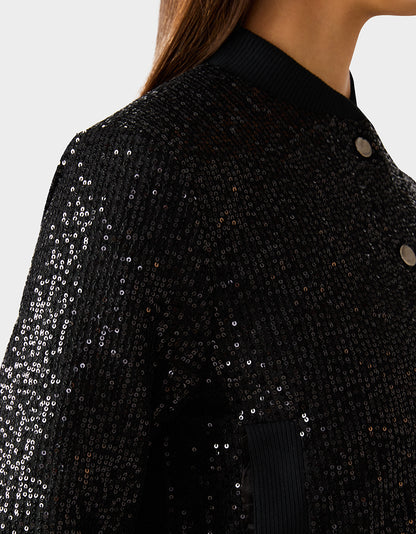 GLITTERATI BOMBER JACKET BLACK SEQUIN - APPAREL - Betsey Johnson