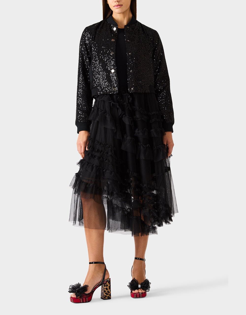 GLITTERATI BOMBER JACKET BLACK SEQUIN - APPAREL - Betsey Johnson