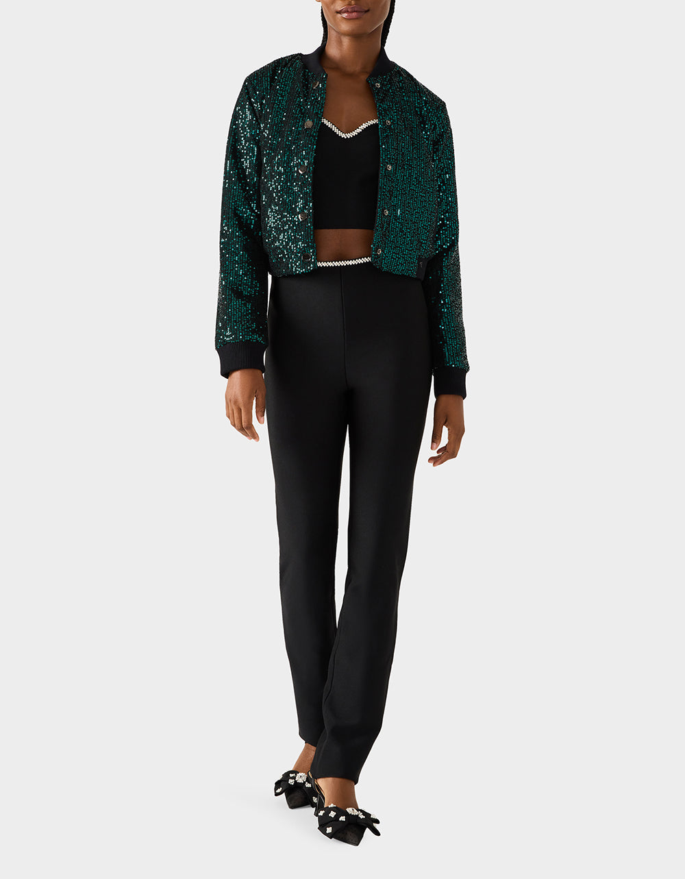 GLITTERATI BOMBER JACKET EMERALD GREEN - APPAREL - Betsey Johnson
