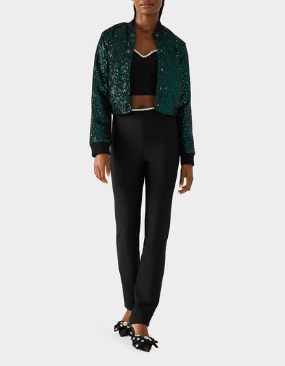 GLITTERATI BOMBER JACKET EMERALD GREEN - APPAREL - Betsey Johnson