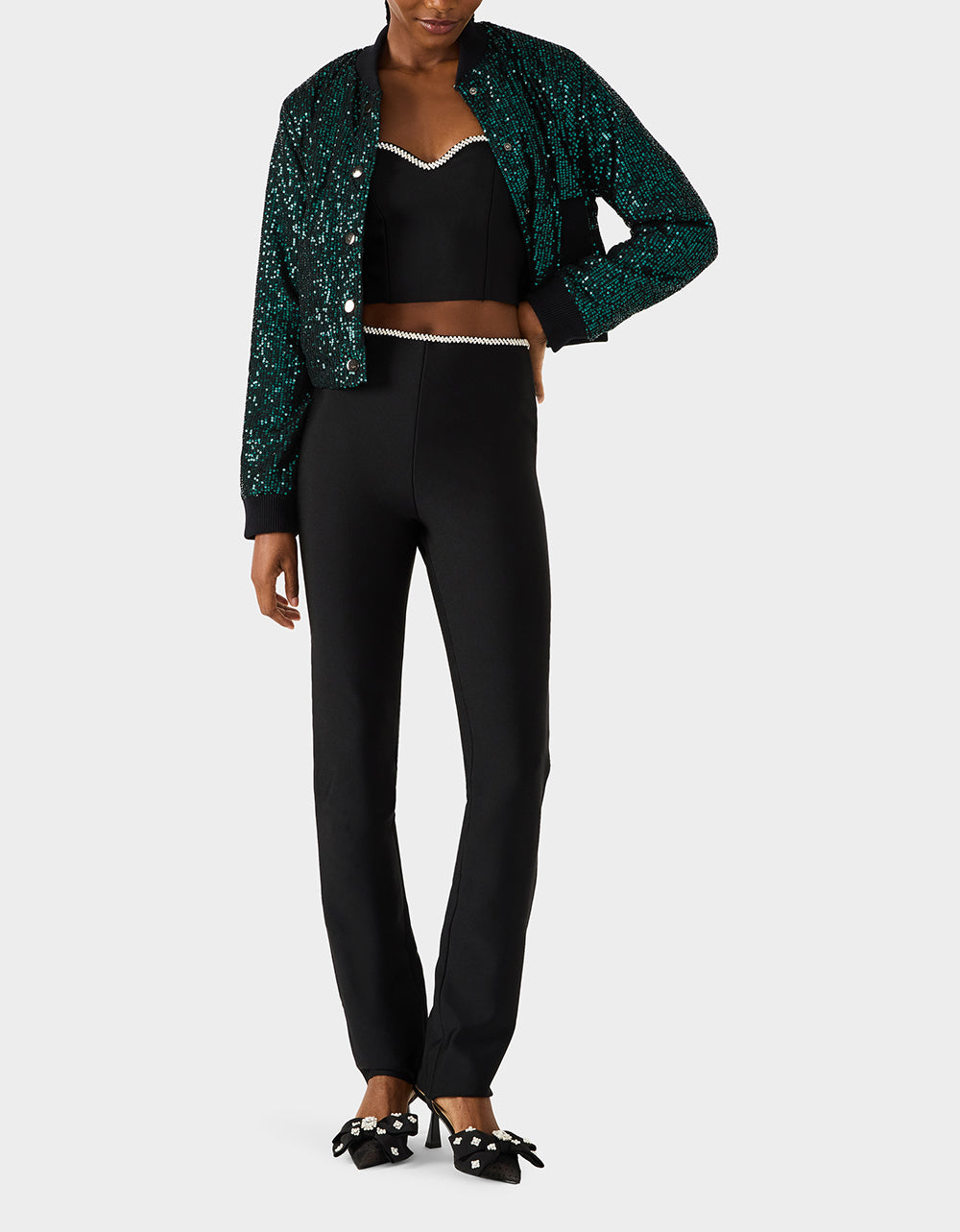 GLITTERATI BOMBER JACKET EMERALD GREEN - APPAREL - Betsey Johnson