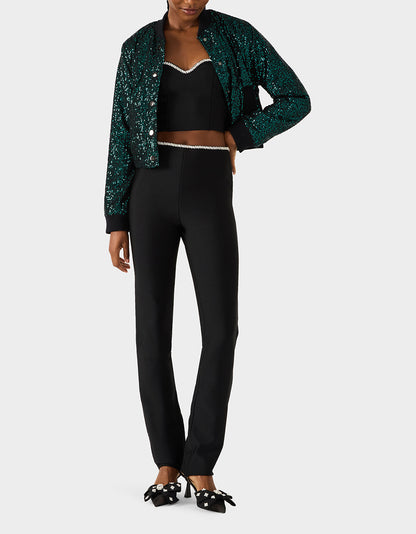 GLITTERATI BOMBER JACKET EMERALD GREEN - APPAREL - Betsey Johnson