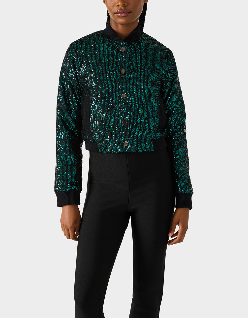 GLITTERATI BOMBER JACKET EMERALD GREEN - APPAREL - Betsey Johnson