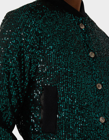 GLITTERATI BOMBER JACKET EMERALD GREEN - APPAREL - Betsey Johnson