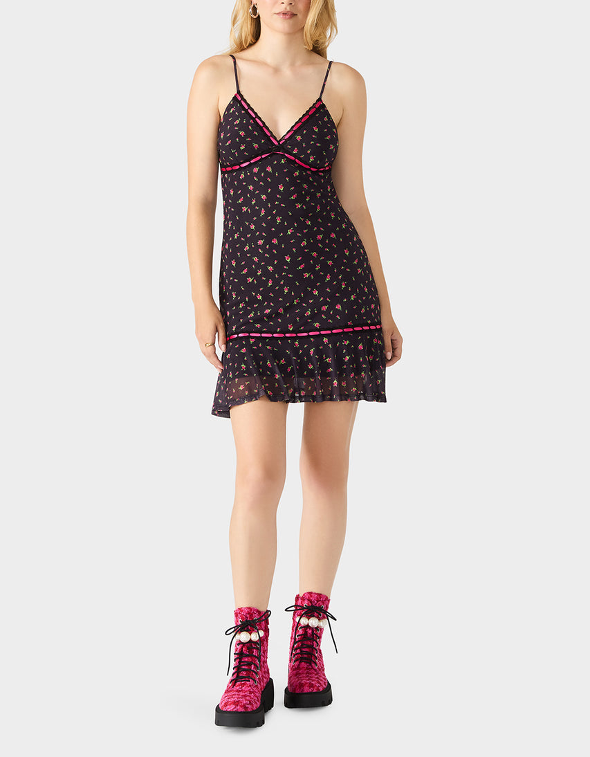 BETSEY'S ARCHIVE ROSEBUD SLIP DRESS BLACK - APPAREL - Betsey Johnson