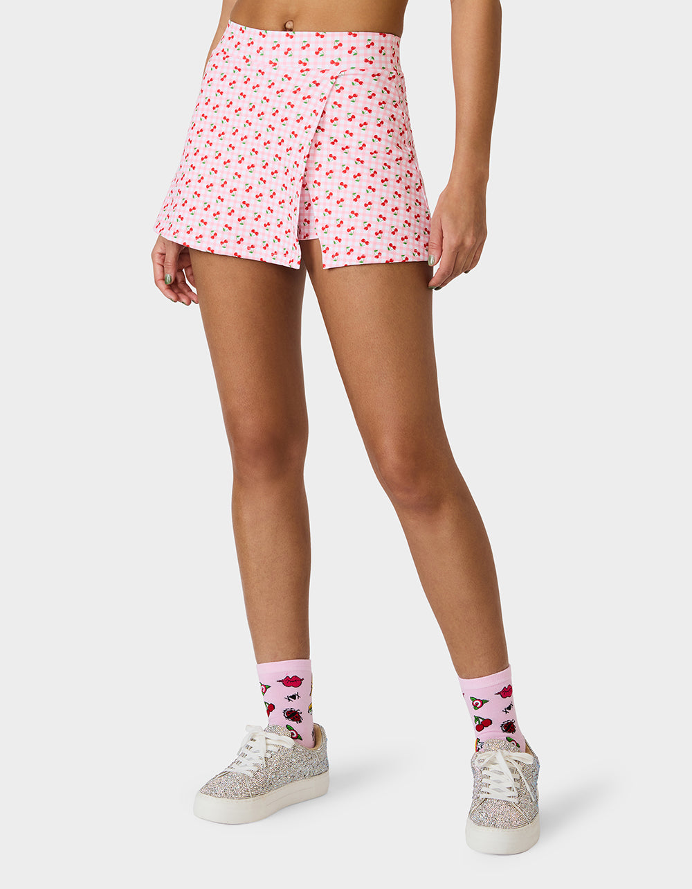 CHERRY GINGHAM SIDE SLIT SKORT PINK MULTI - APPAREL - Betsey Johnson