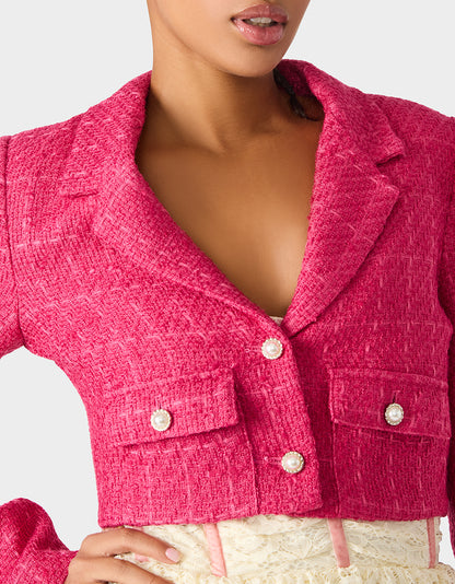 TWEED CROPPED BLAZER HOT PINK - APPAREL - Betsey Johnson