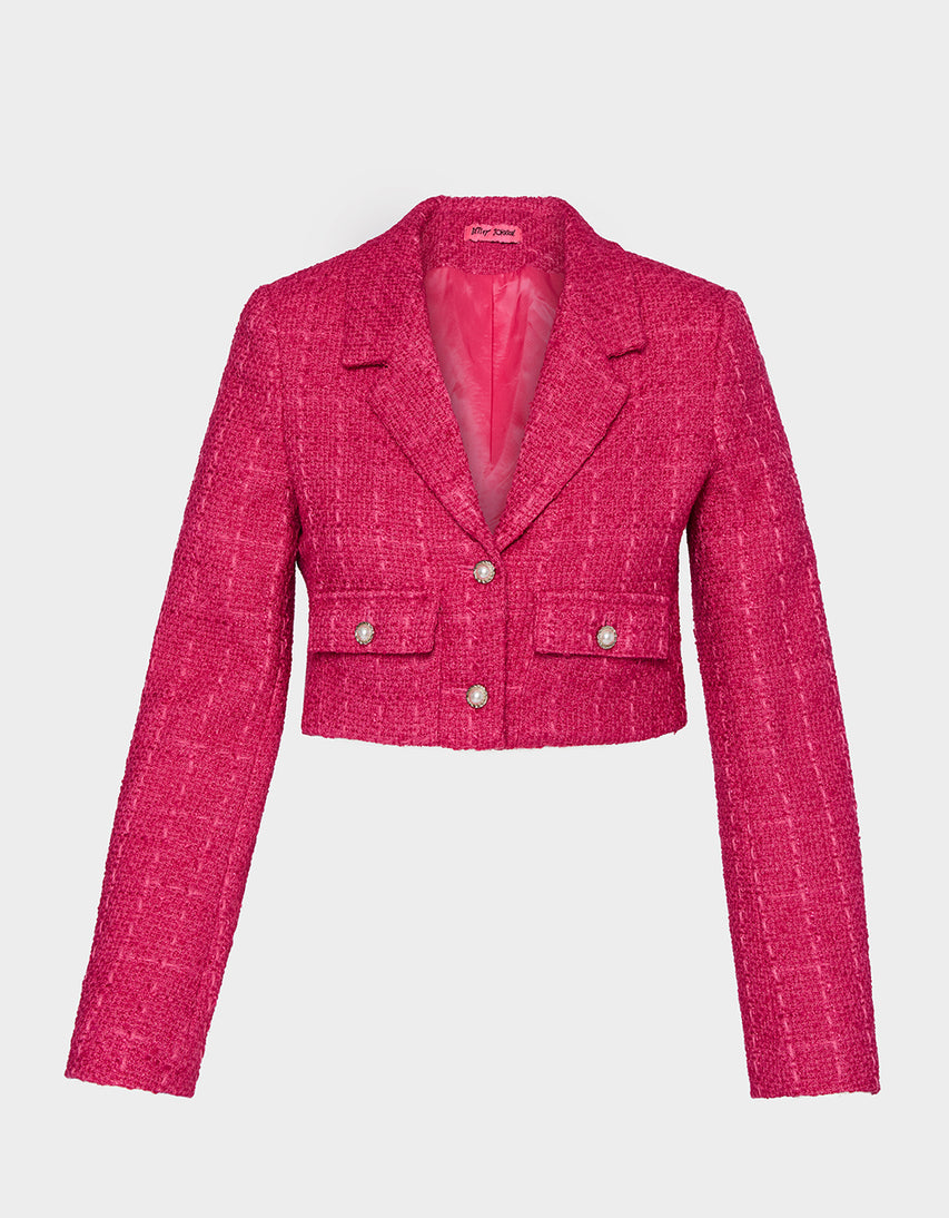 TWEED CROPPED BLAZER HOT PINK - APPAREL - Betsey Johnson