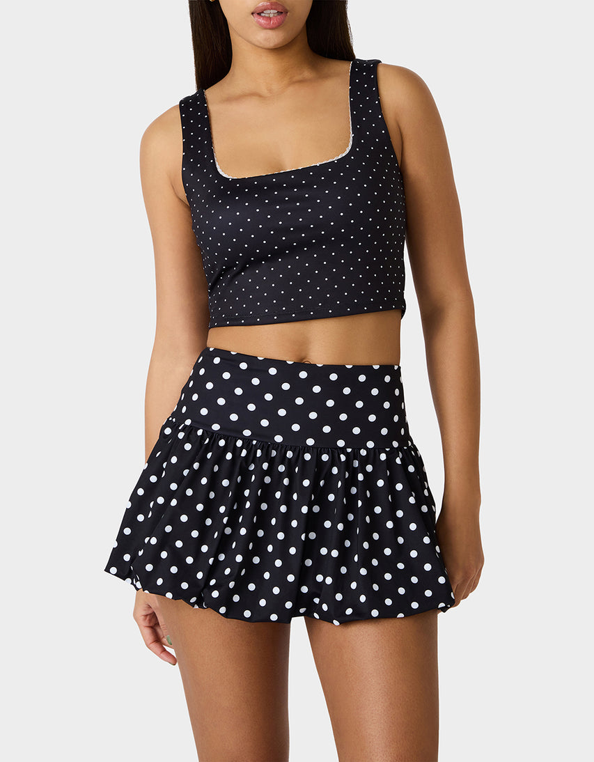 POLKA DOT PRINT CROP TOP TANK BLACK MULTI - APPAREL - Betsey Johnson