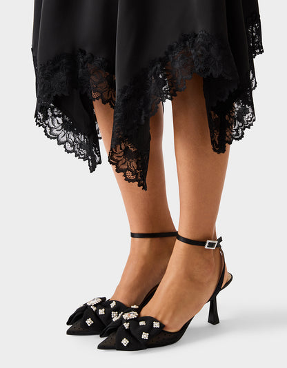 LACE SLIP MIDI SKIRT BLACK - APPAREL - Betsey Johnson