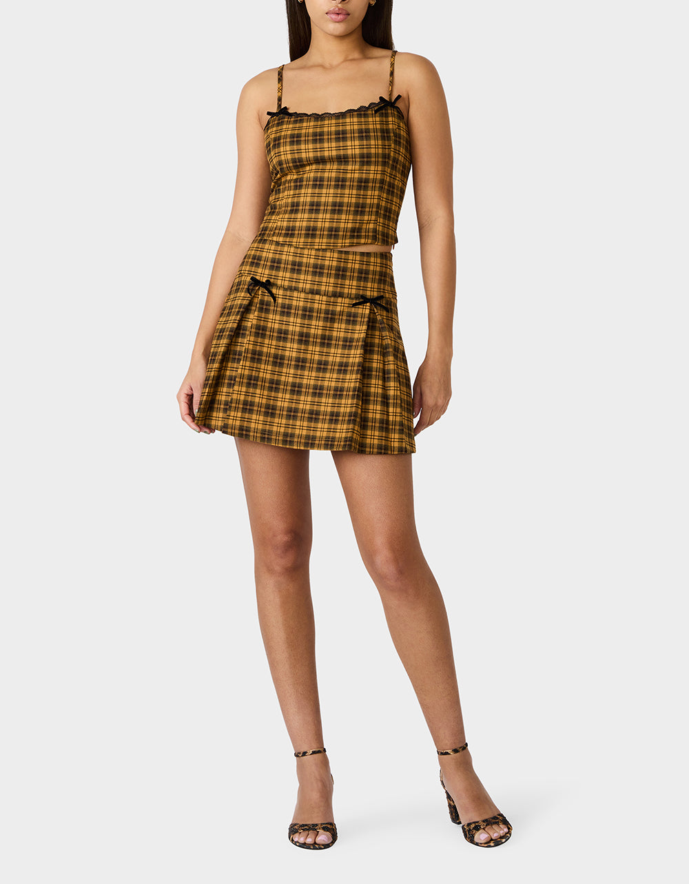 RAD PLAID TOP YELLOW PLAID Women's Yellow Plaid Cami with Lace and