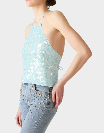 MERMAID MIRAGE TOP LIGHT BLUE - APPAREL - Betsey Johnson