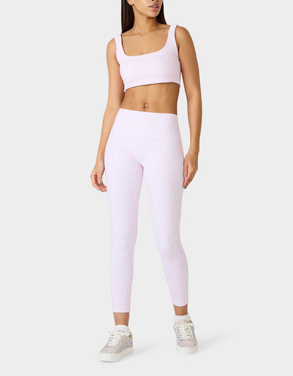 GINGHAM PRINT HIGHRISE LEGGING PINK MULTI - APPAREL - Betsey Johnson
