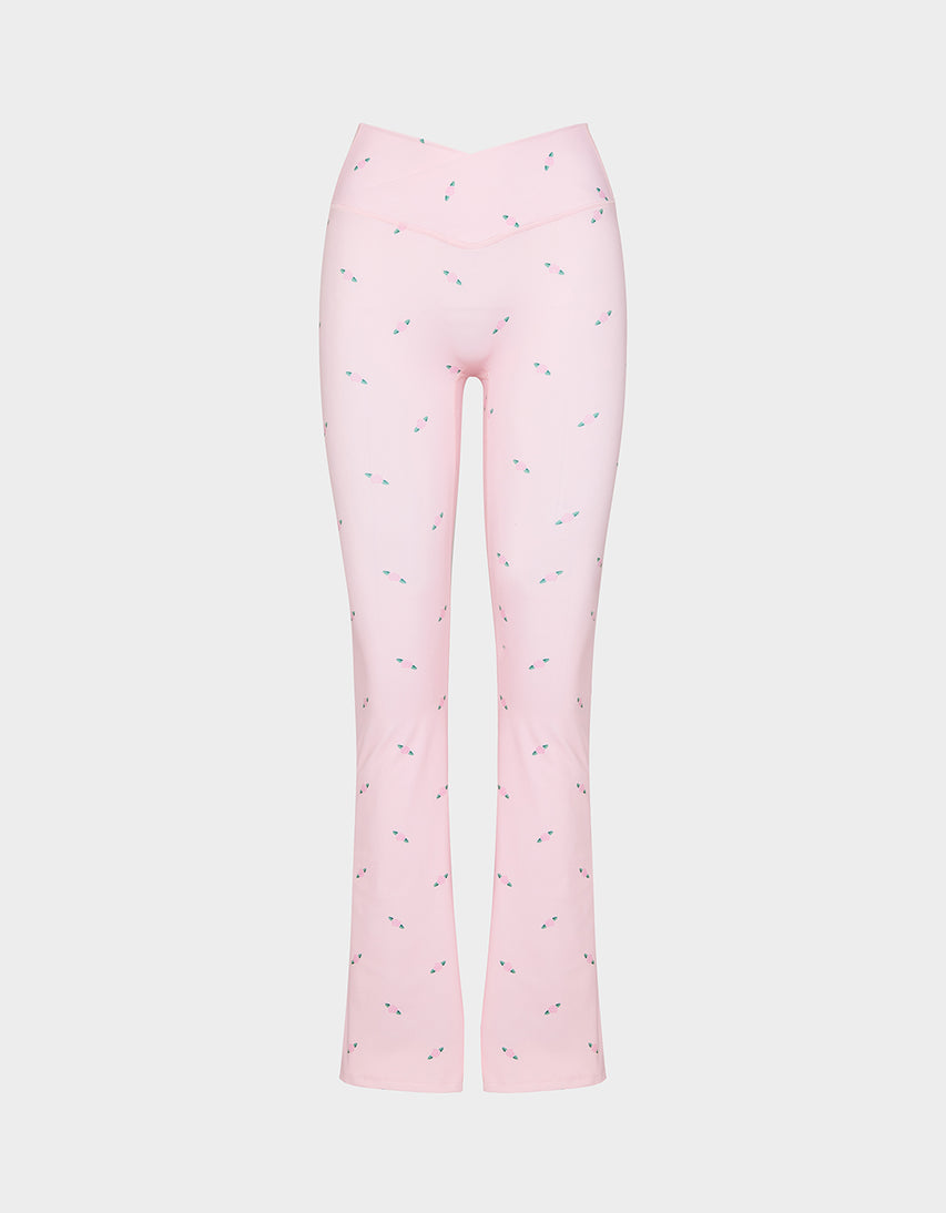 ROSE PRINT CROSSOVER LEGGINGS PINK ROSE - APPAREL - Betsey Johnson