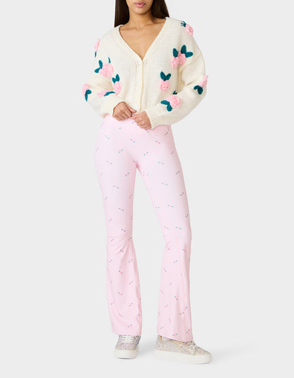 ROSE PRINT CROSSOVER LEGGINGS PINK ROSE - APPAREL - Betsey Johnson
