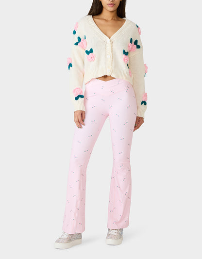 ROSE PRINT CROSSOVER LEGGINGS PINK ROSE - APPAREL - Betsey Johnson