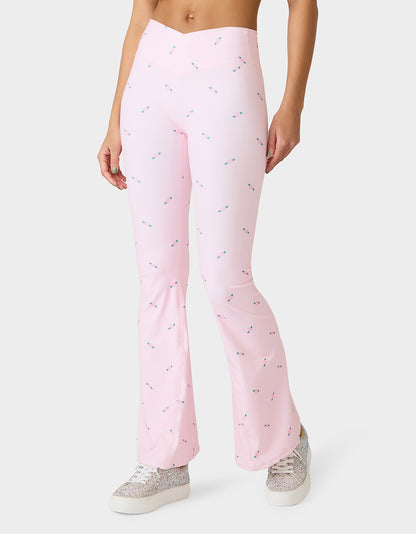 ROSE PRINT CROSSOVER LEGGINGS PINK ROSE - APPAREL - Betsey Johnson