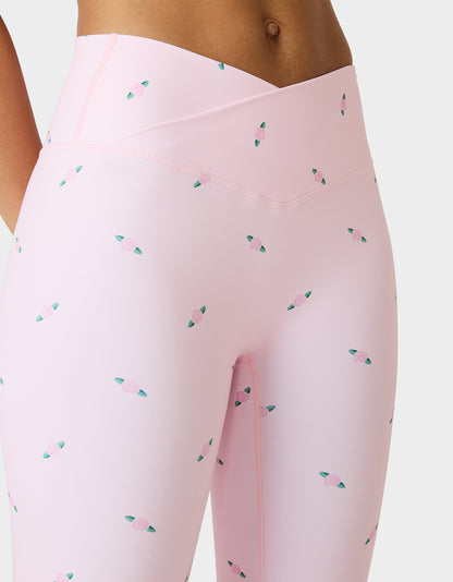 ROSE PRINT CROSSOVER LEGGINGS PINK ROSE - APPAREL - Betsey Johnson