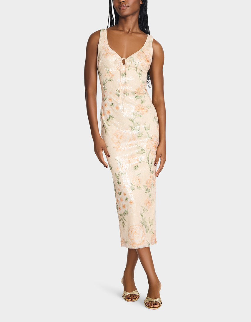 APRICOT HAZE DRESS BLURRY FLORAL - APPAREL - Betsey Johnson
