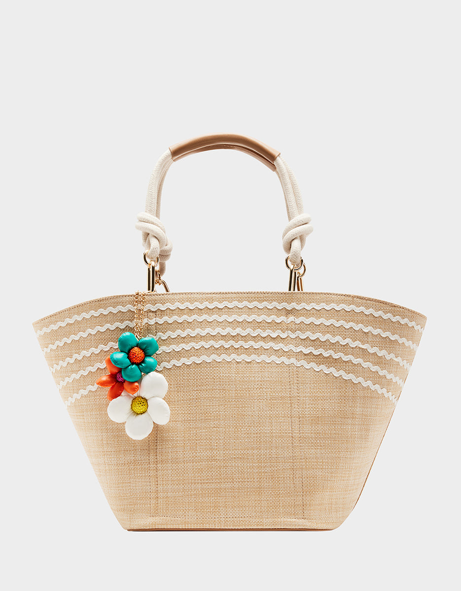 PUFFY FLOWERS LARGE RAFFIA TOTE NATURAL | Tote Bags – Betsey Johnson