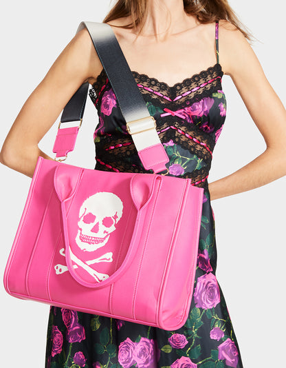 SKULLY DEBOSS TOTE PINK - HANDBAGS - Betsey Johnson