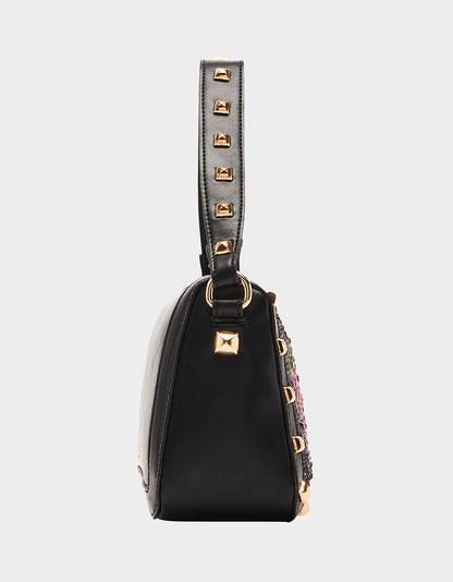 RHINESTONE TOP ZIP BLACK FLORAL - HANDBAGS - Betsey Johnson