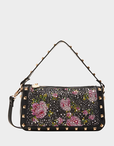 RHINESTONE TOP ZIP BLACK FLORAL | Floral Handbags – Betsey Johnson