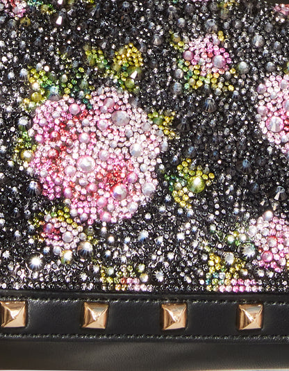 RHINESTONE TOP ZIP BLACK FLORAL - HANDBAGS - Betsey Johnson