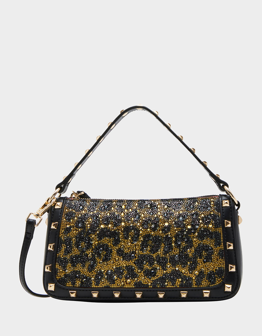 TOP ZIP RHINESTONE SHOULDER BAG LEOPARD - HANDBAGS - Betsey Johnson