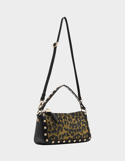 TOP ZIP RHINESTONE SHOULDER BAG LEOPARD - HANDBAGS - Betsey Johnson