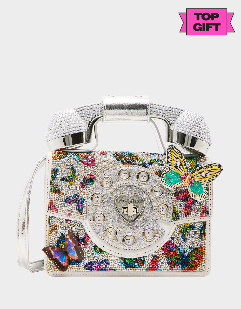 KITSCH BUTTERFLY PHONE BAG SILVER/MULTI - HANDBAGS - Betsey Johnson