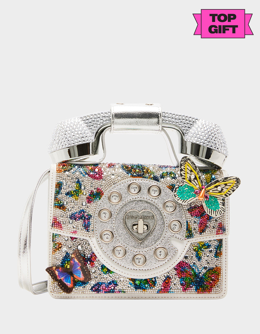 KITSCH BUTTERFLY PHONE BAG SILVER/MULTI - HANDBAGS - Betsey Johnson