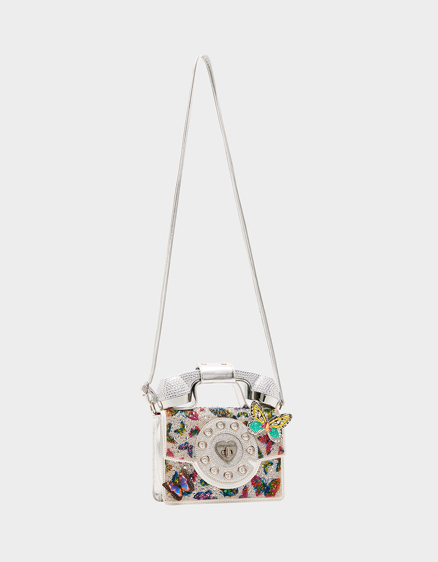 KITSCH BUTTERFLY PHONE BAG SILVER/MULTI - HANDBAGS - Betsey Johnson
