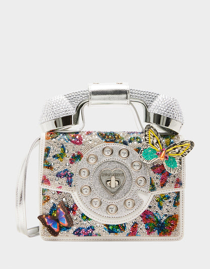 KITSCH BUTTERFLY PHONE BAG SILVER/MULTI - HANDBAGS - Betsey Johnson