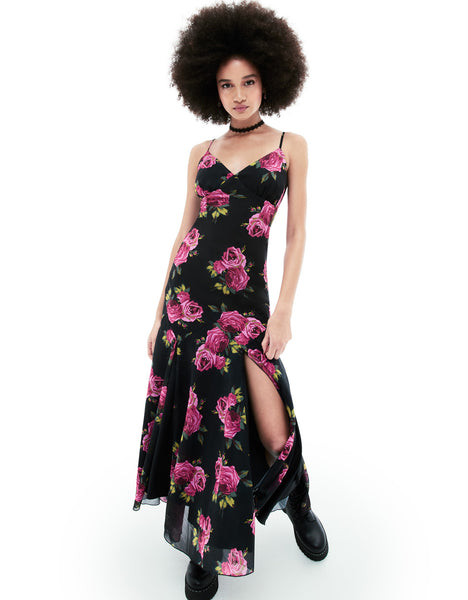 ADDISON MIDI DRESS PINK ROSE BLACK MULTI - APPAREL - Betsey Johnson