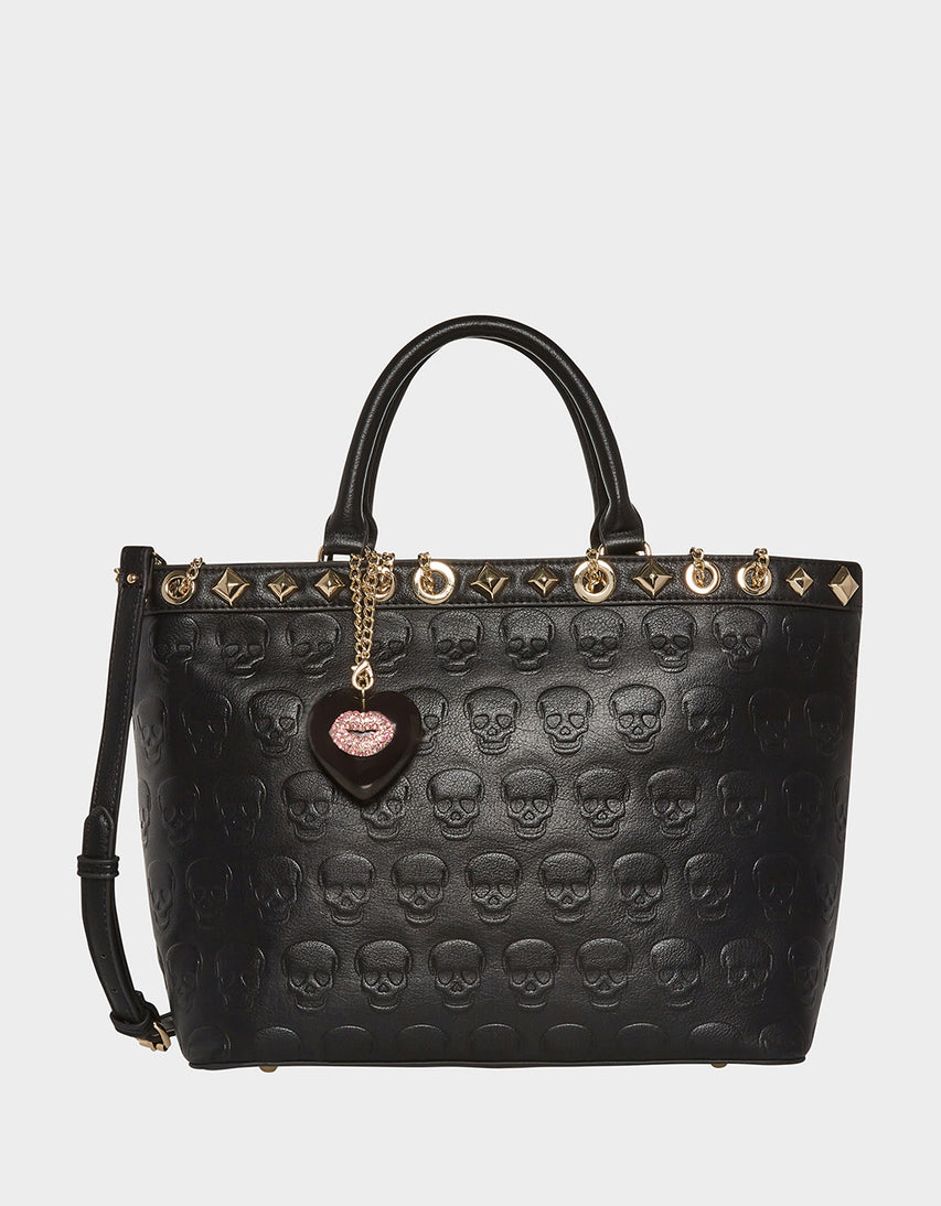 NO BRAINER SKULL TOTE BLACK - HANDBAGS - Betsey Johnson
