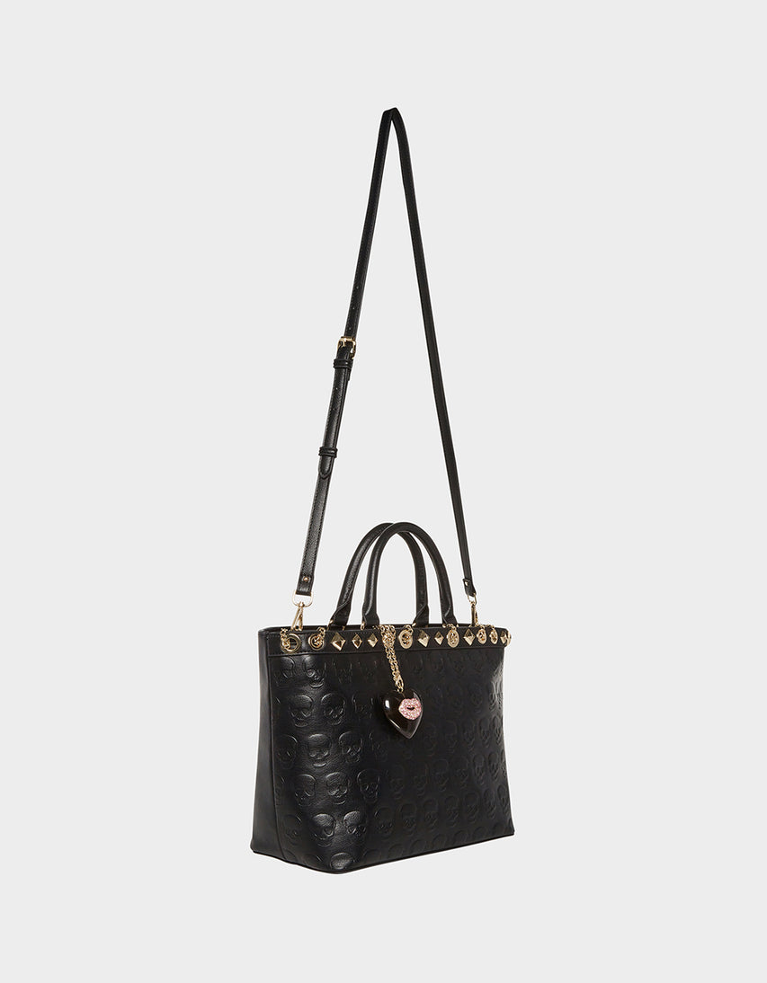 NO BRAINER SKULL TOTE BLACK - HANDBAGS - Betsey Johnson
