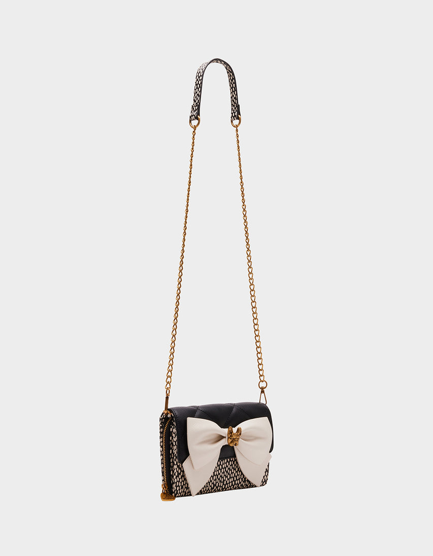 BULLDOG BOW WALLET ON CHAIN BLACK\WHITE - HANDBAGS - Betsey Johnson