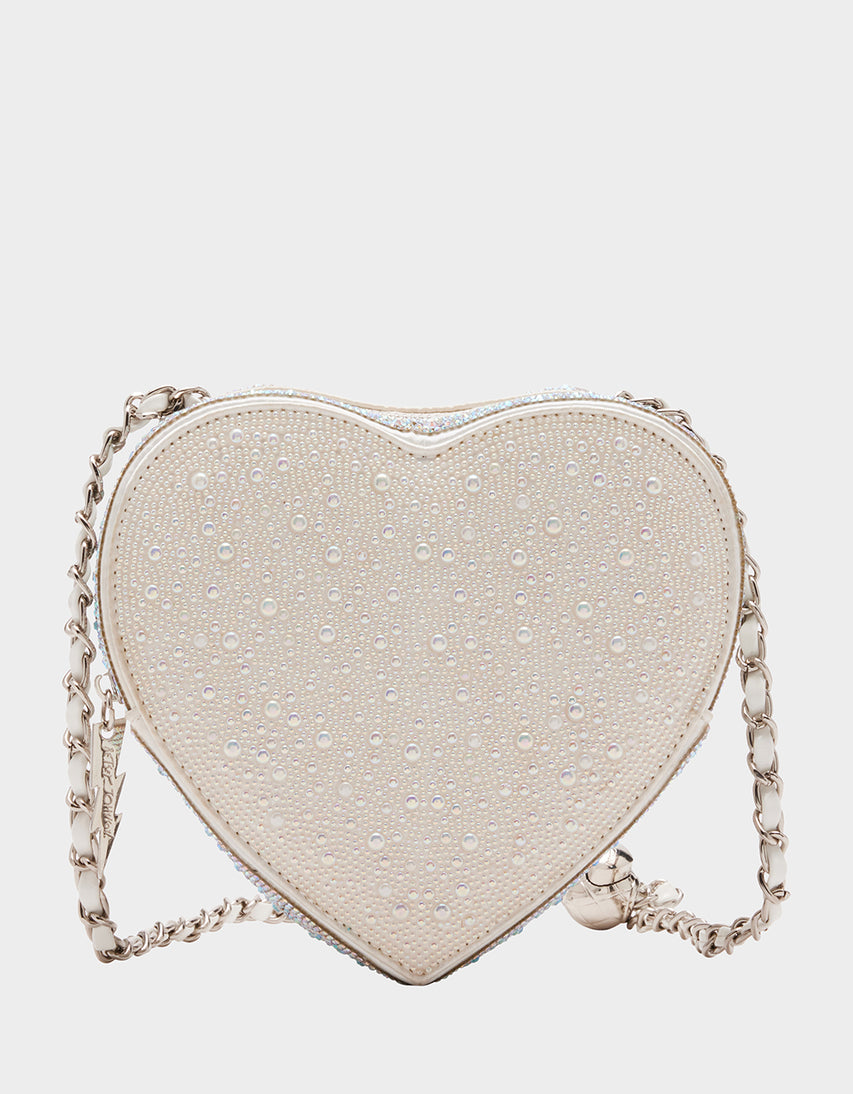 PEARL HEART SPARKLER CROSSBODY SILVER - HANDBAGS - Betsey Johnson