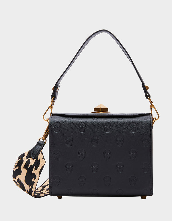 Black Genuine Leather Bag With Embossed Floral Print Unique 