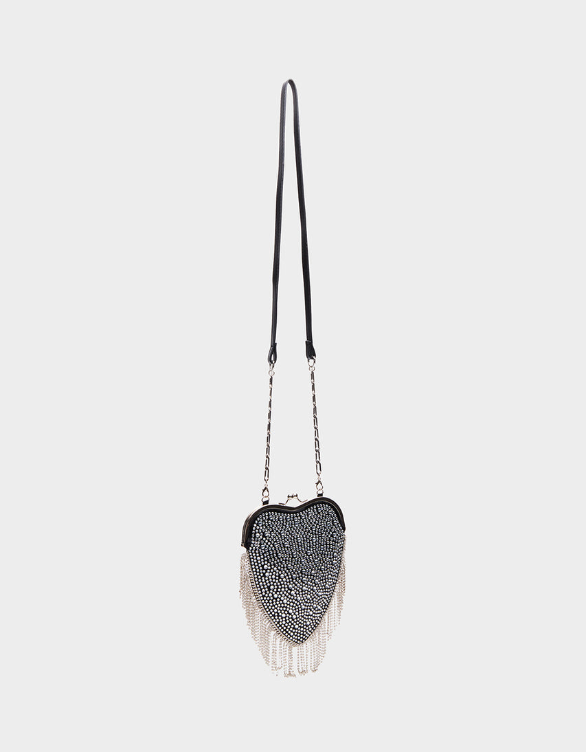 FRINGE HEART BAG BLACK - HANDBAGS - Betsey Johnson