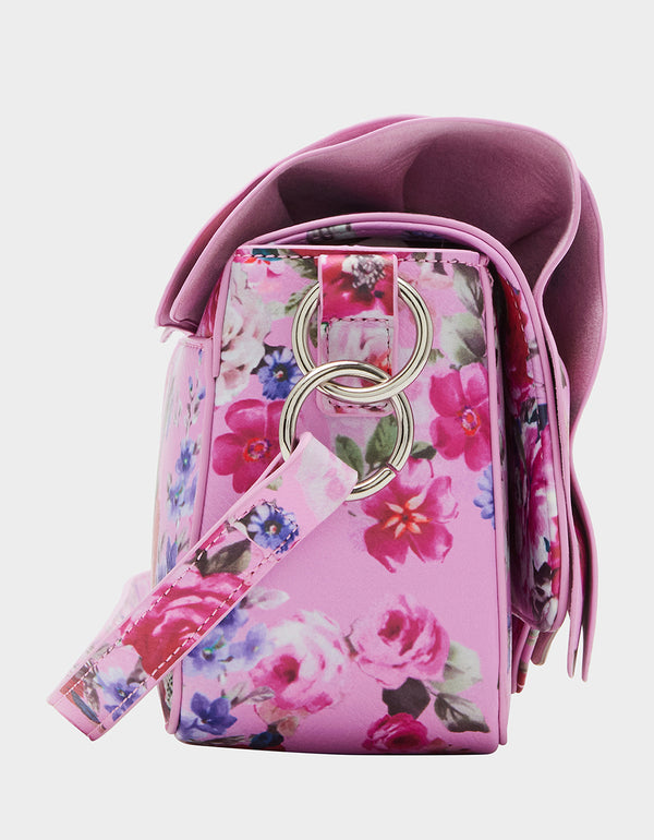 FLIGHTS OF FANCY RUFFLE PINK FLORAL Butterfly Flap Bag Betsey Johnson