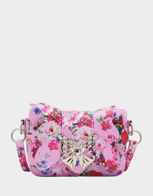 FLIGHTS OF FANCY RUFFLE PINK FLORAL Butterfly Flap Bag Betsey Johnson