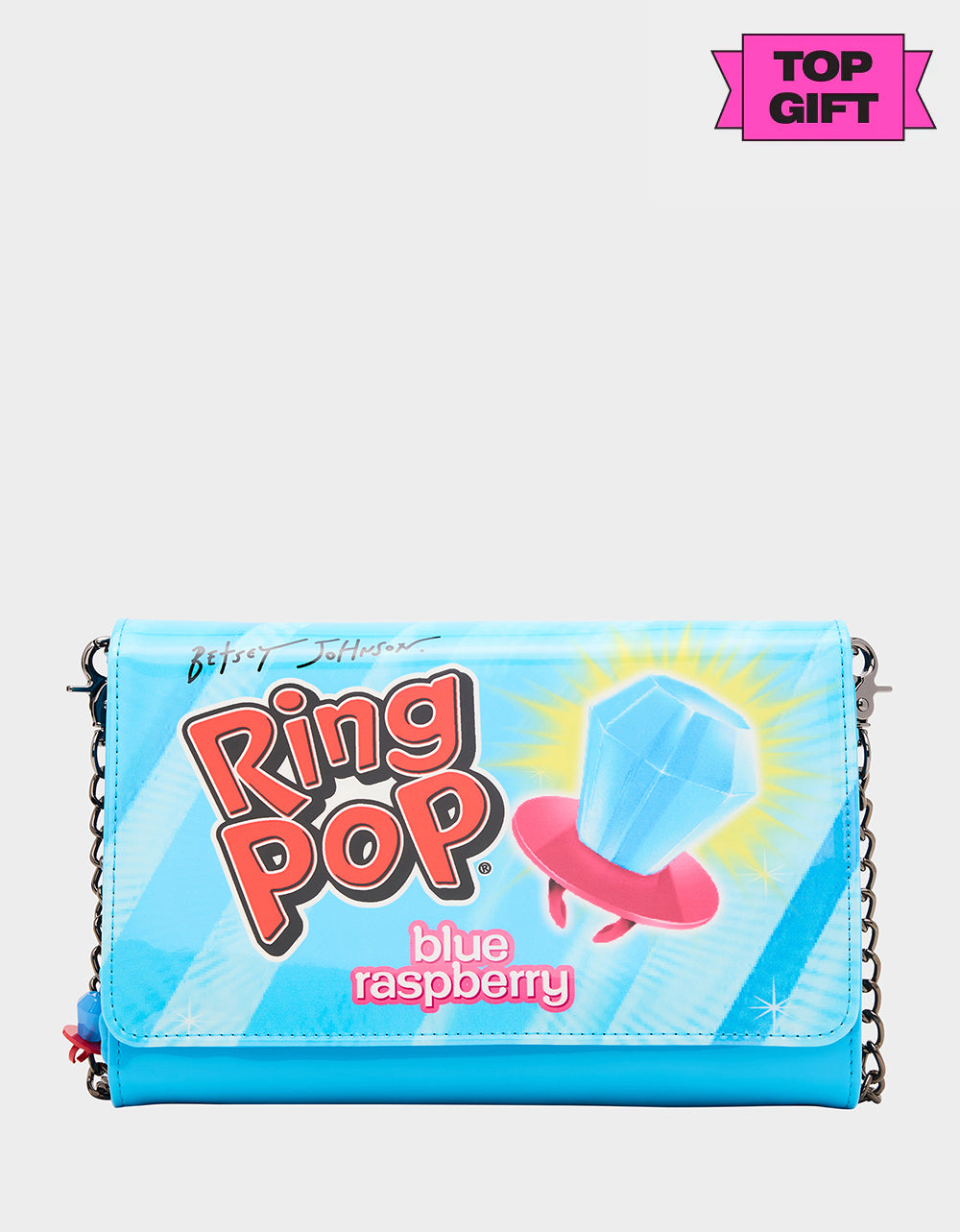 RING POP® PATENT WALLET ON CHAIN BLUE - HANDBAGS - Betsey Johnson