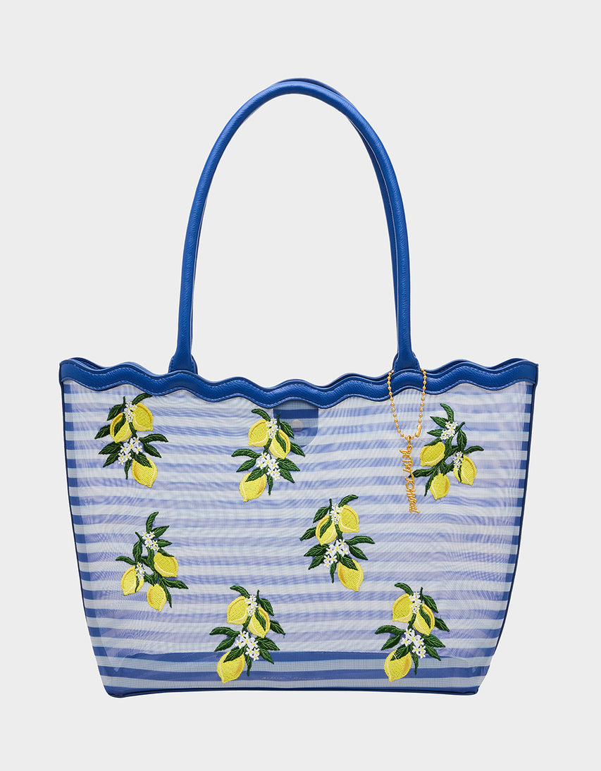 MESHIN AROUND TOTE BLUE/STRIPE - HANDBAGS - Betsey Johnson