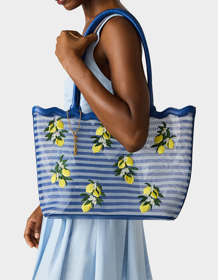 MESHIN AROUND TOTE BLUE/STRIPE - HANDBAGS - Betsey Johnson