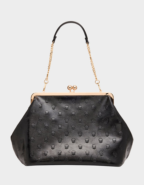 OVERSIZE CLUTCH Black Kiss-Lock Skulls Women's Clutch Shoulder